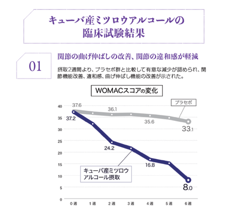 臨床試験｜キューバ産ミツロウアルコールによるWOMACスコア変化